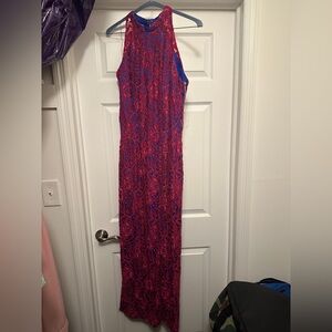 Vibrant Pink and Blue Lace Dress